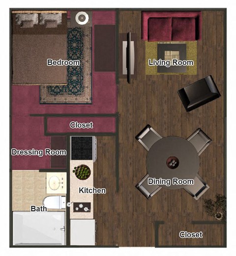 Floor plan for 1 bed, 1 bath, 546 sqft